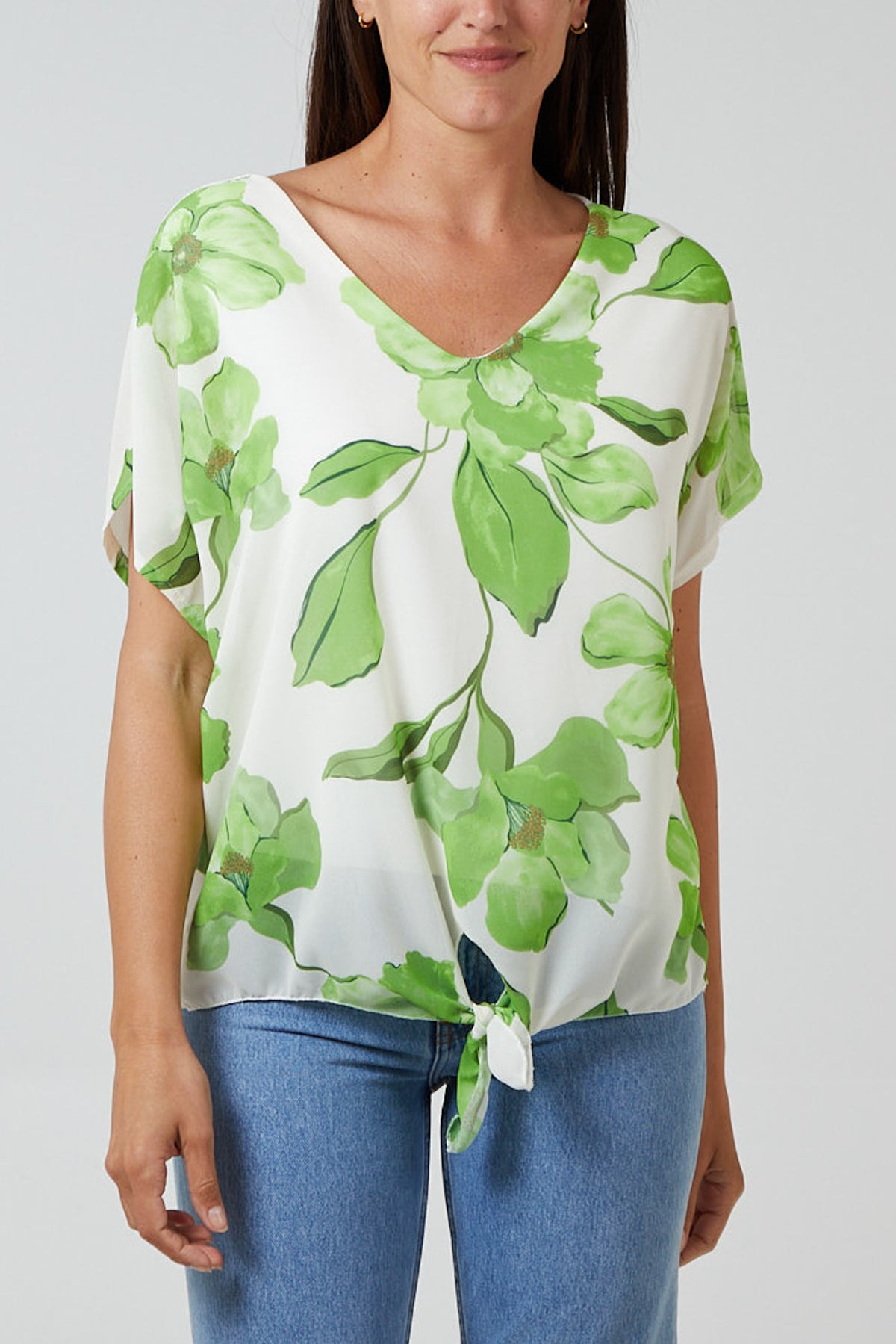 Floral Watercolour Tie Front Blouse