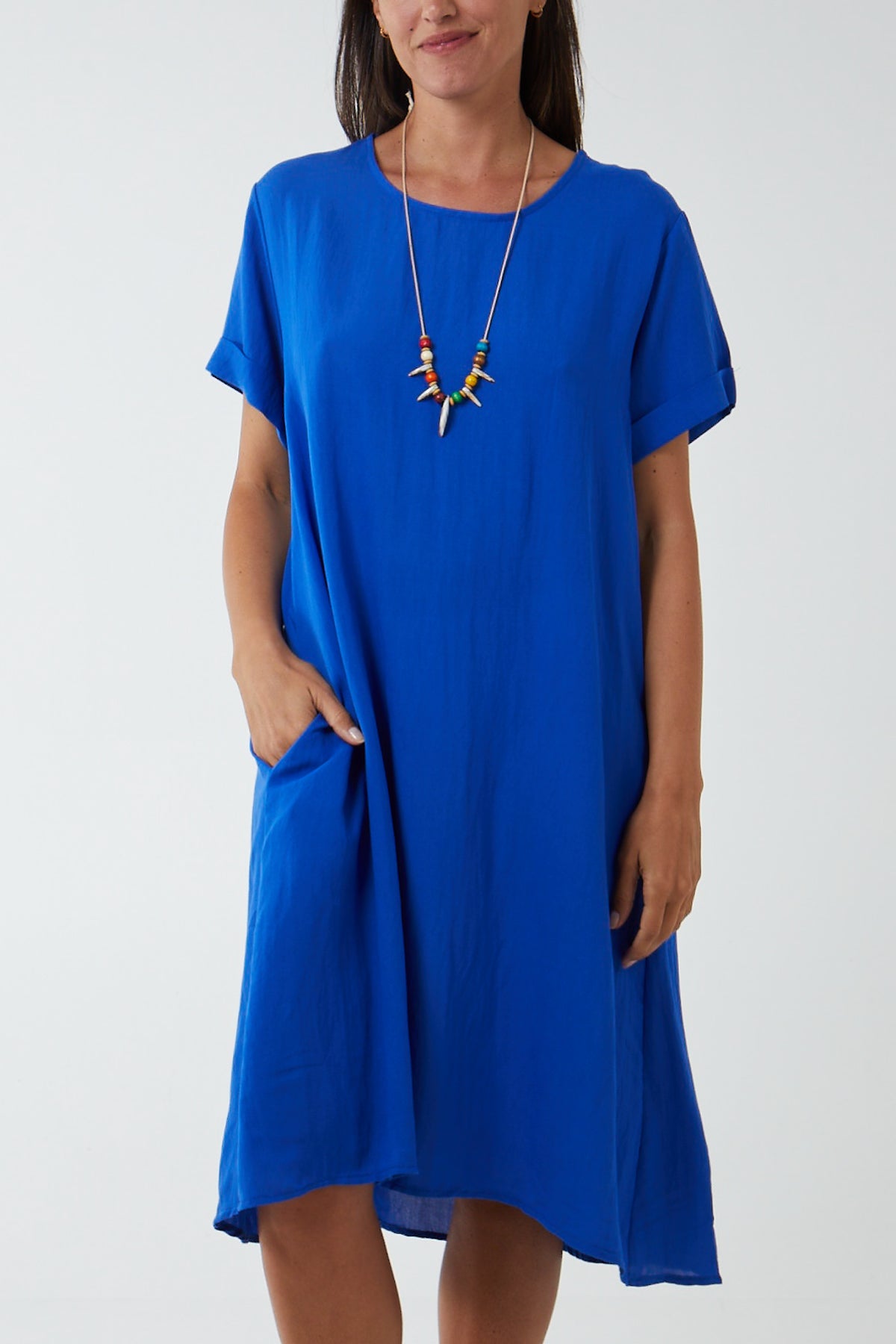 Necklace Shift Pocket Dress Tie Back Dress