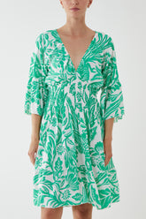 Monochromatic Floral Shirred Bodice Mini Dress