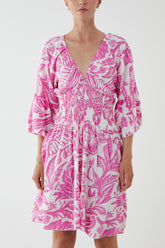 Monochromatic Floral Shirred Bodice Mini Dress