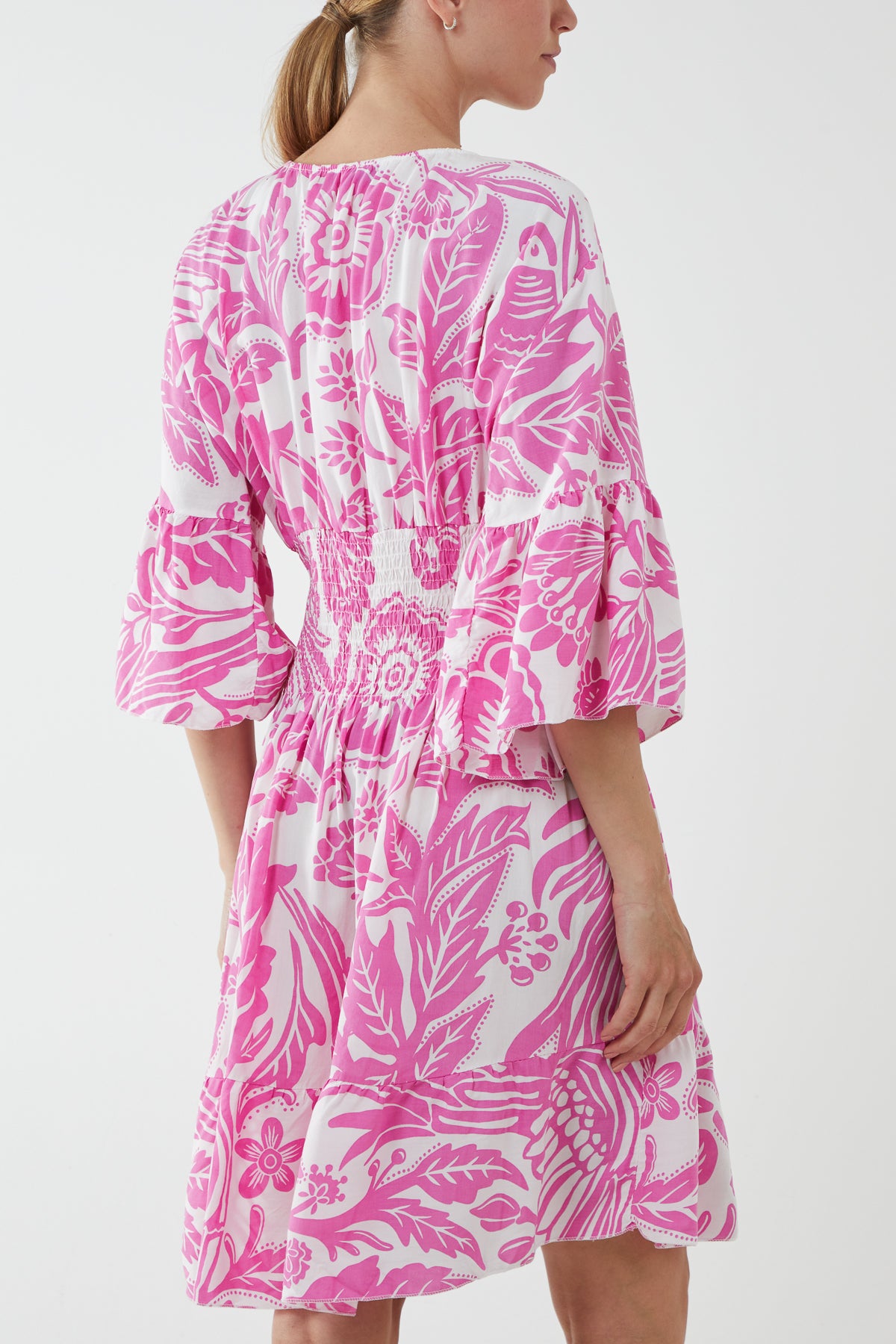 Monochromatic Floral Shirred Bodice Mini Dress