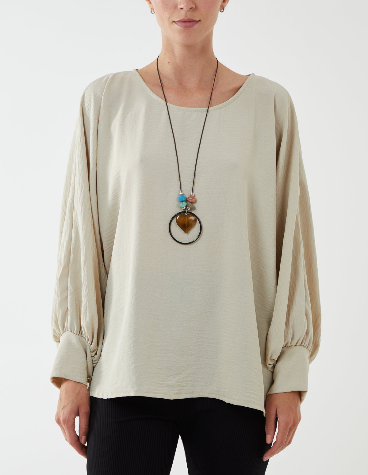 Round Neck Bell Sleeve Necklace Blouse