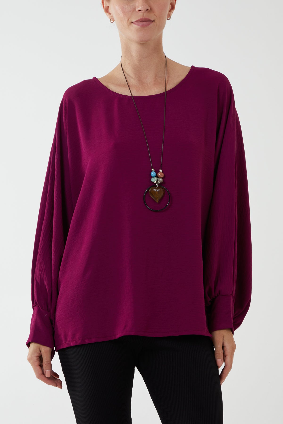 Round Neck Bell Sleeve Necklace Blouse