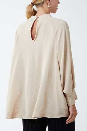 High Neck Batwing Sleeve Blouse