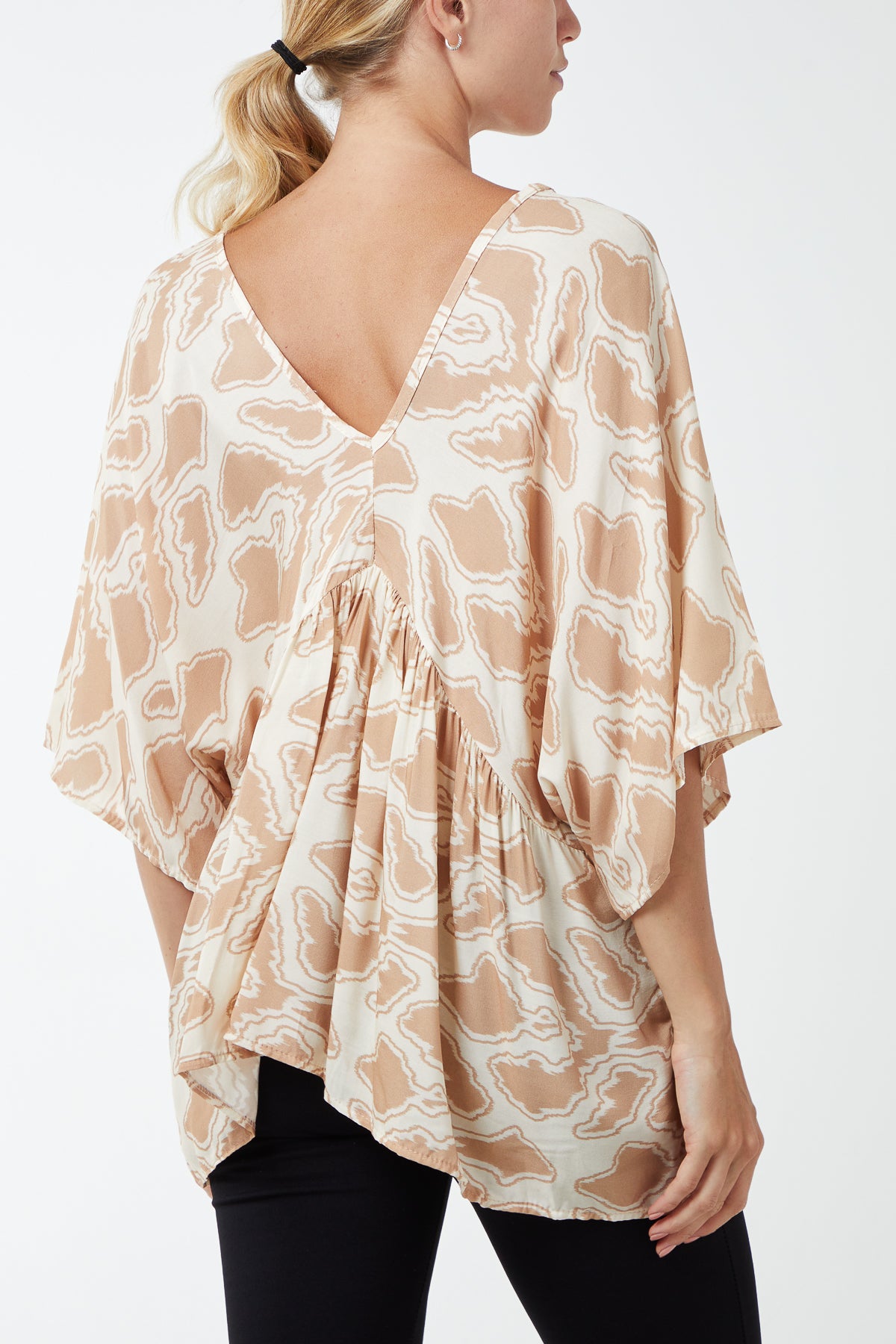 Giraffe Print V-Neck Smock Blouse