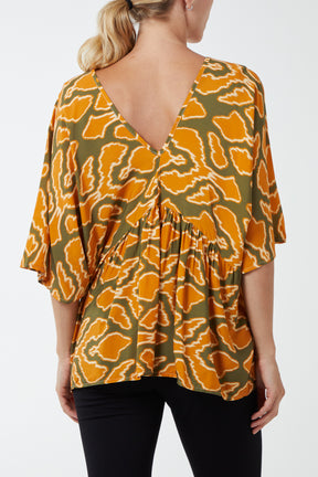 Giraffe Print V-Neck Smock Blouse