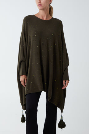 Oversized Diamante Tassel Poncho