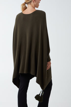 Oversized Diamante Tassel Poncho