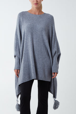 Oversized Diamante Tassel Poncho