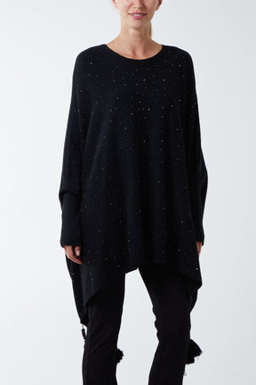 Oversized Diamante Tassel Poncho