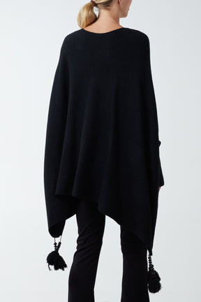 Oversized Diamante Tassel Poncho