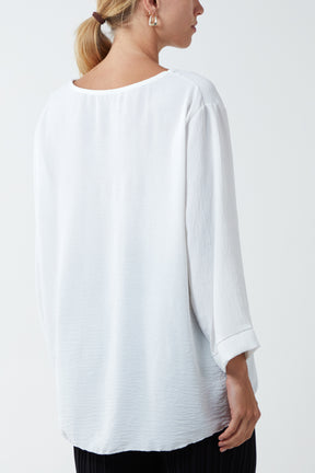 Scoop Neck Side Tie Blouse