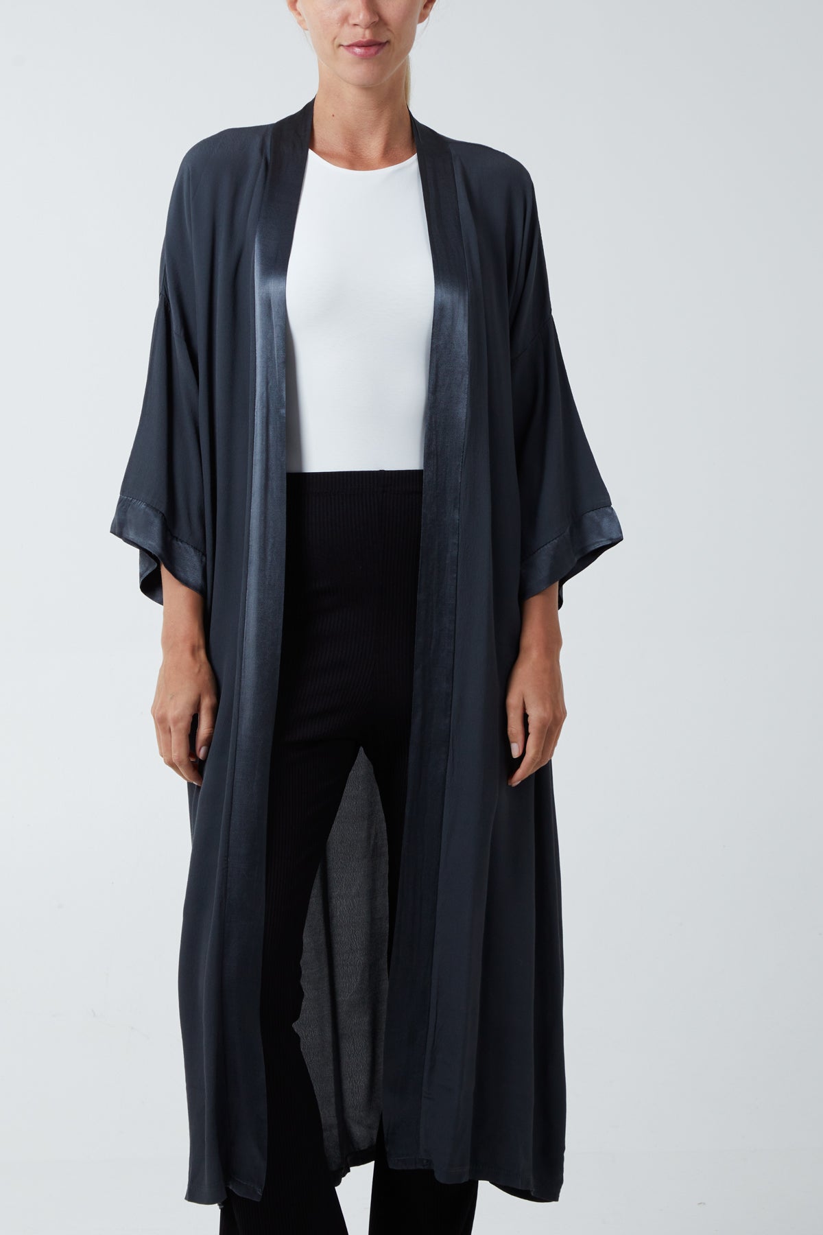 Satin Trim Longline Kimono