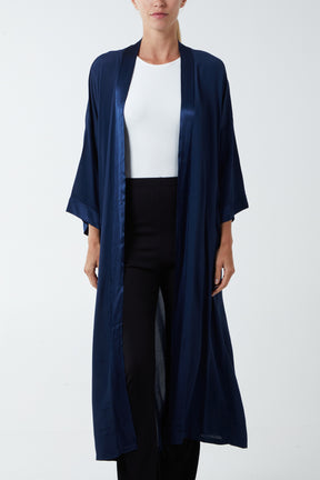 Satin Trim Longline Kimono