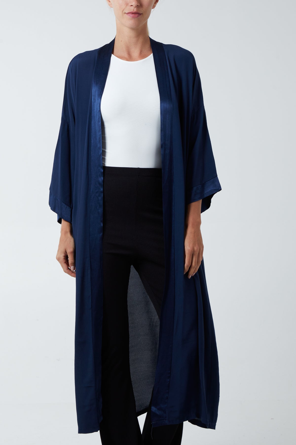 Satin Trim Longline Kimono