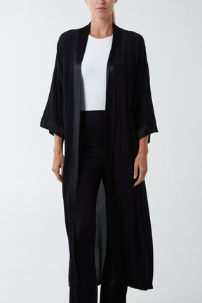 Satin Trim Longline Kimono