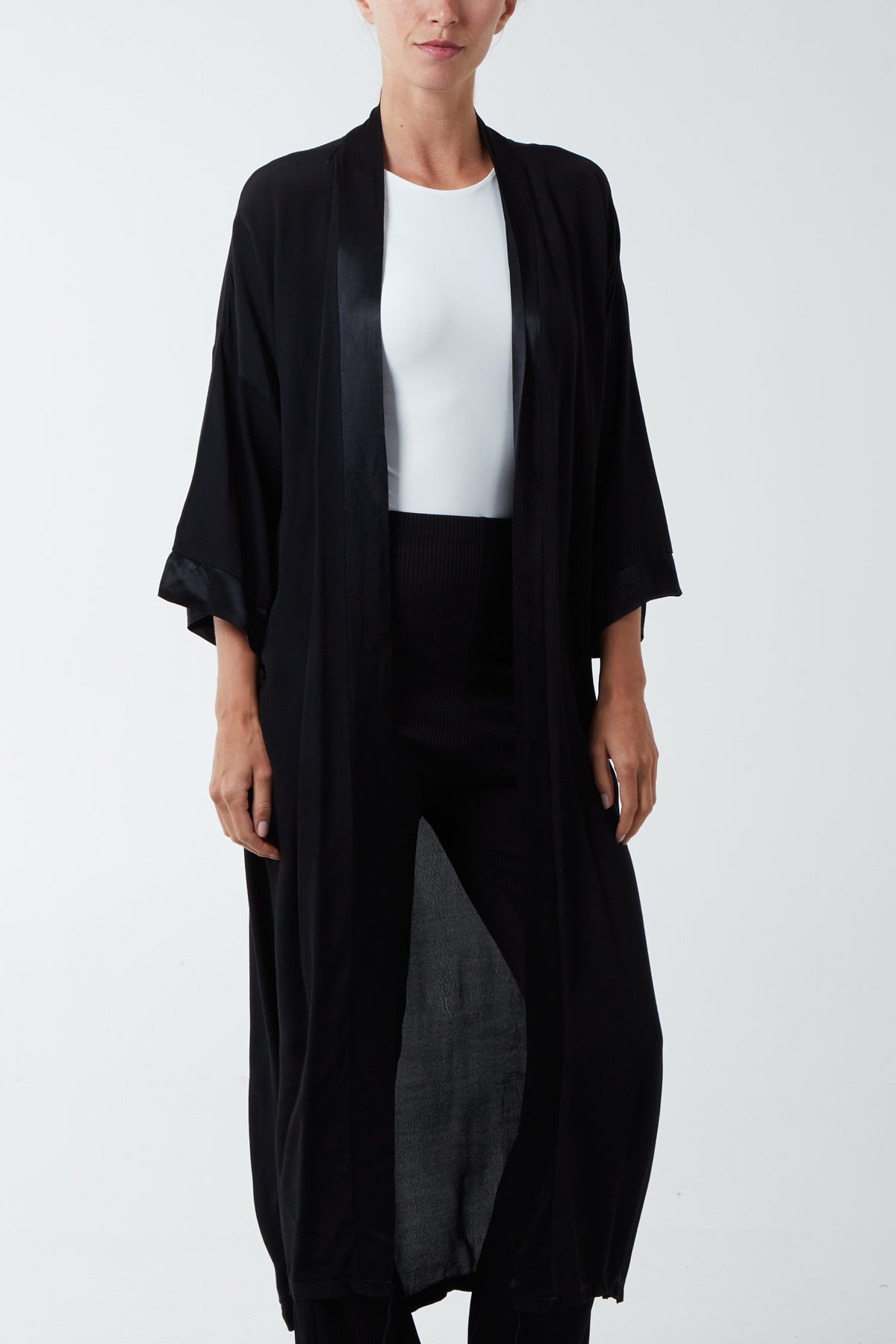 Satin Trim Longline Kimono