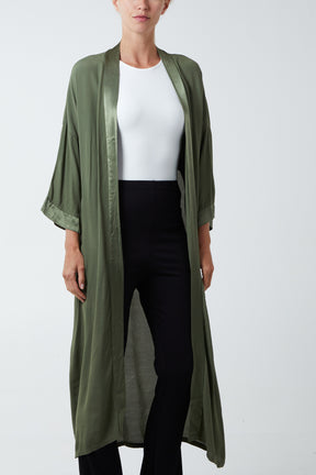 Satin Trim Longline Kimono