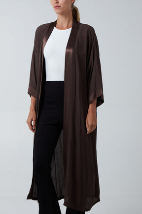 Satin Trim Longline Kimono