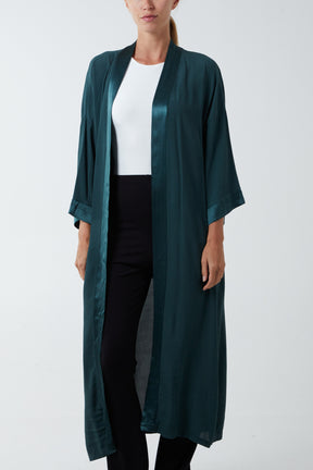 Satin Trim Longline Kimono