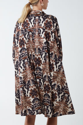 Floral Art Nouveau Dip Hem Shirt Dress