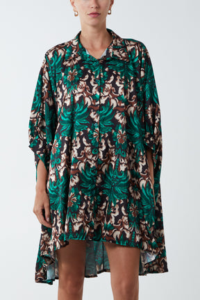 Floral Art Nouveau Dip Hem Shirt Dress