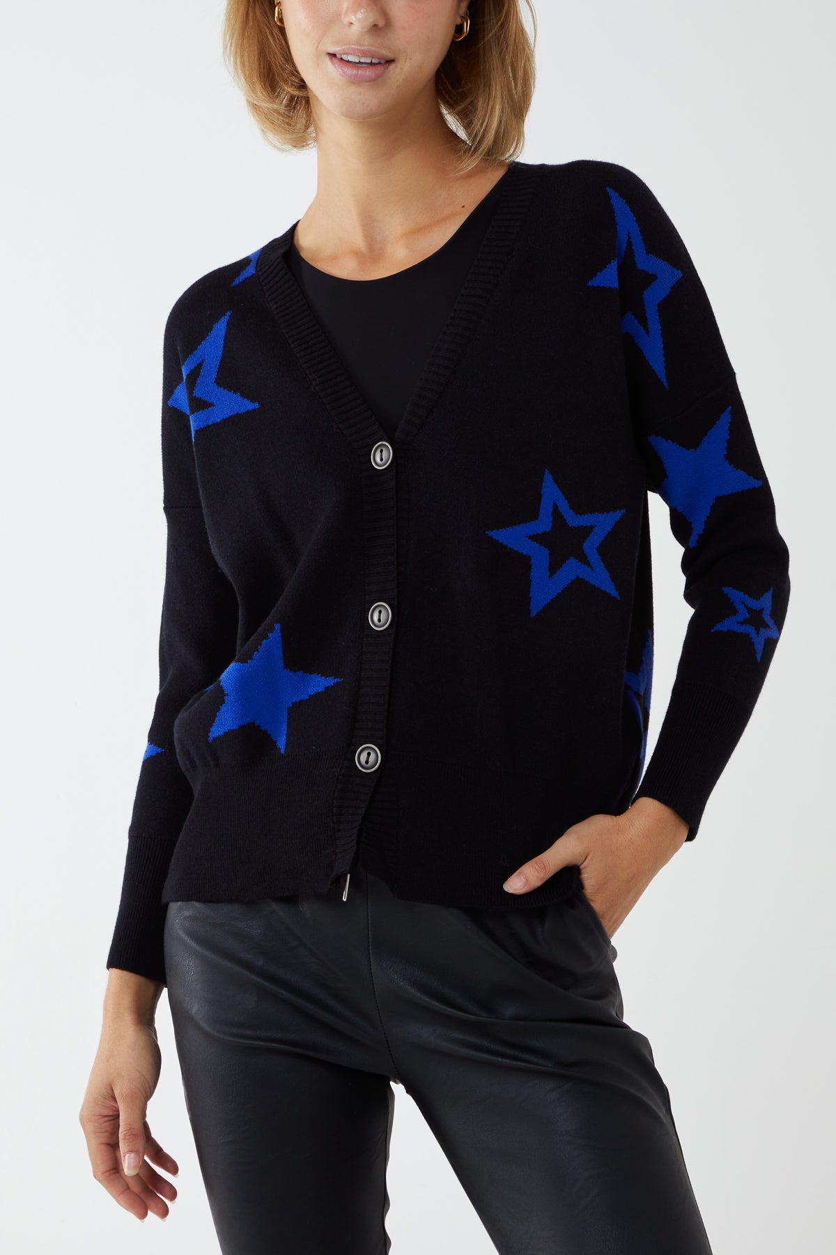 Star Fine Knit Button Cardigan
