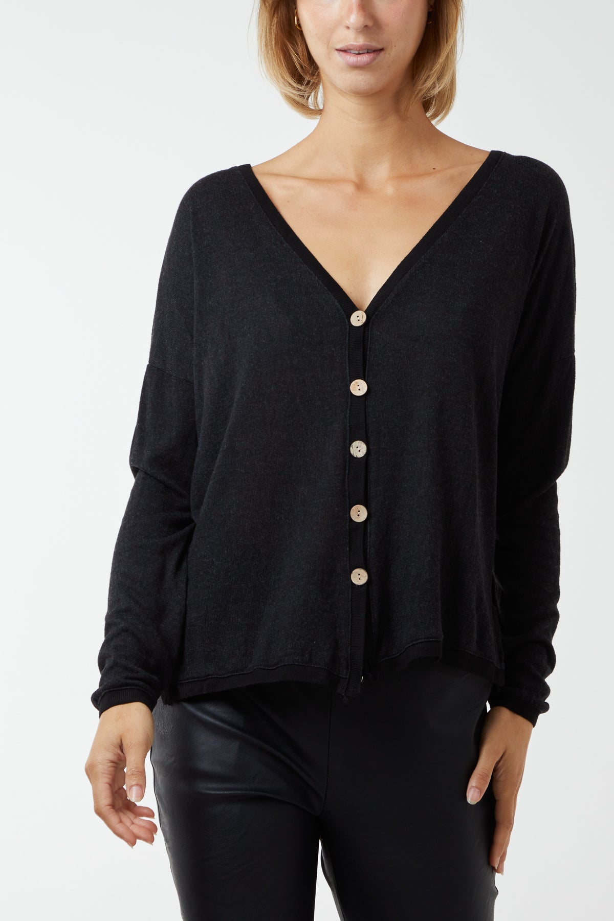 Fine Knit Button Cropped Cardigan
