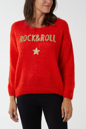 'Rock & Roll' Woven Metallic V-Neck Jumper