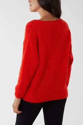 'Rock & Roll' Woven Metallic V-Neck Jumper