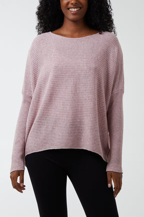 Ribbed Slash Neck Batwing Jumper
