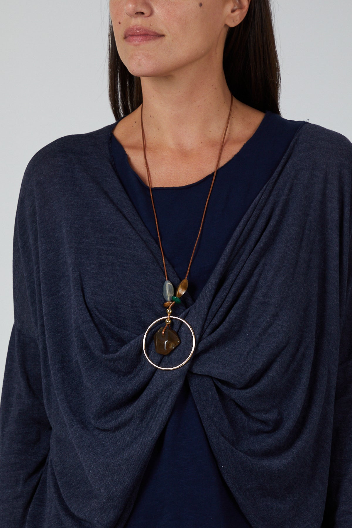 Twist Front 2 in 1 Necklace Long Sleeve Top