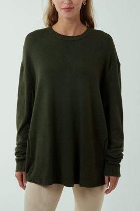 Pocket Crew Neck Oversized Jumper