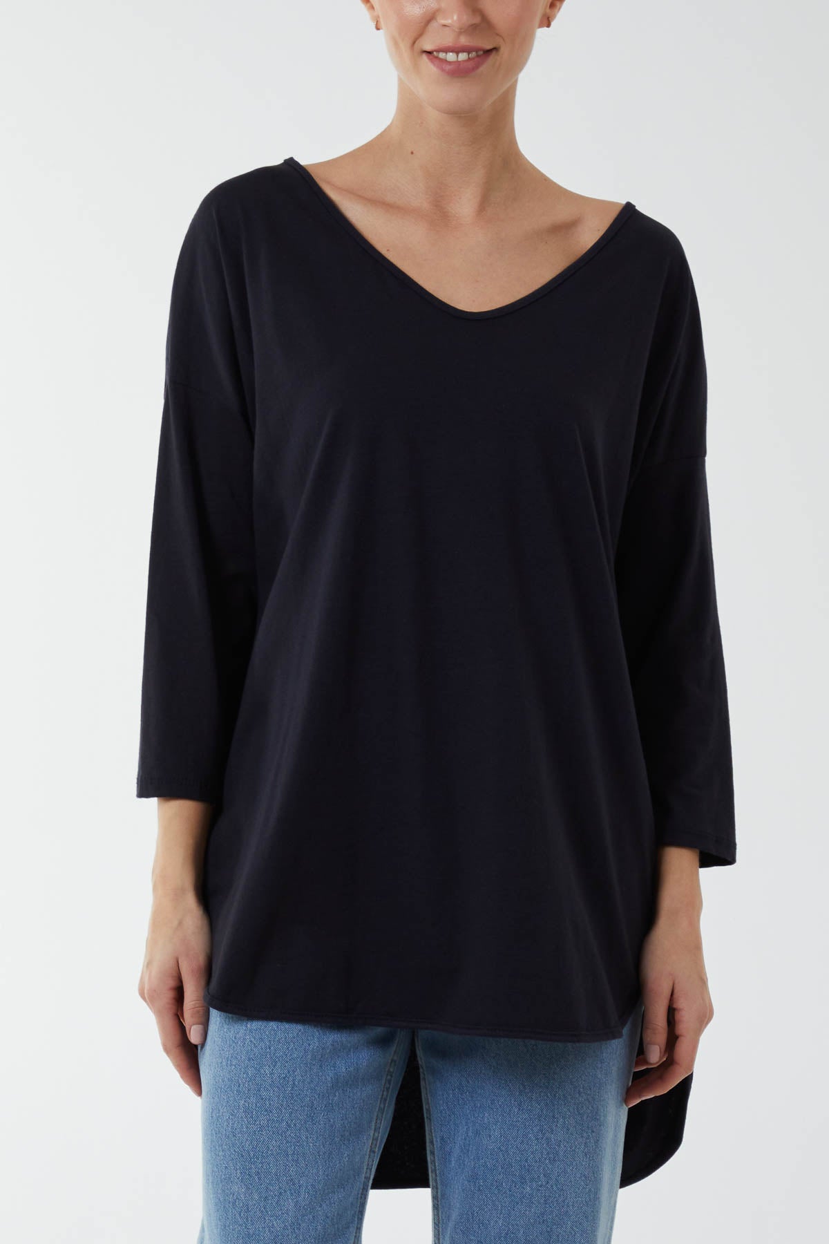 V-Neck Jersey Dip Hem Top