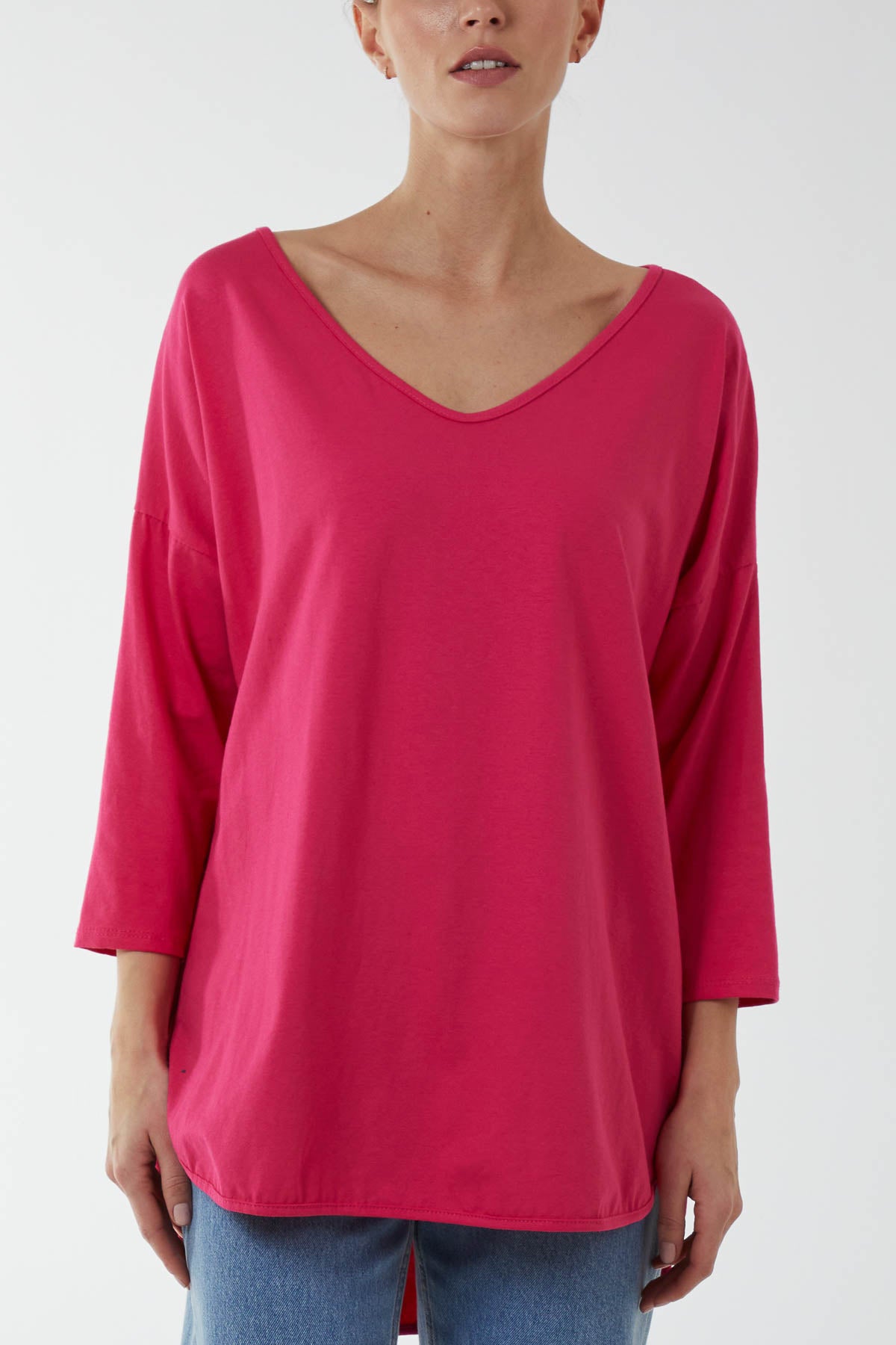 V-Neck Jersey Dip Hem Top