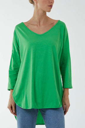 V-Neck Jersey Dip Hem Top