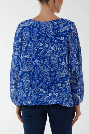 V-Neck Paisley Printed Blouse