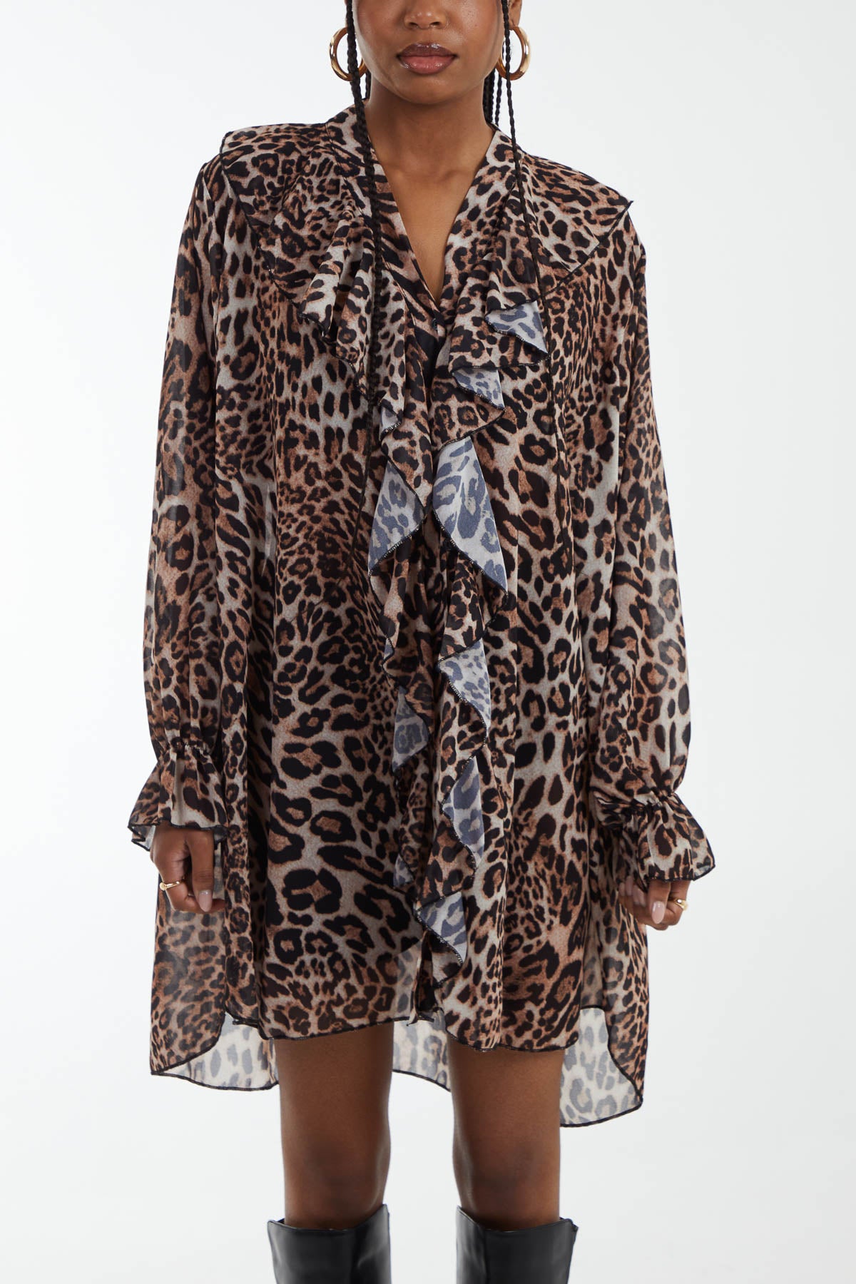 Chiffon Leopard Print Flounce Mini Dress/Top