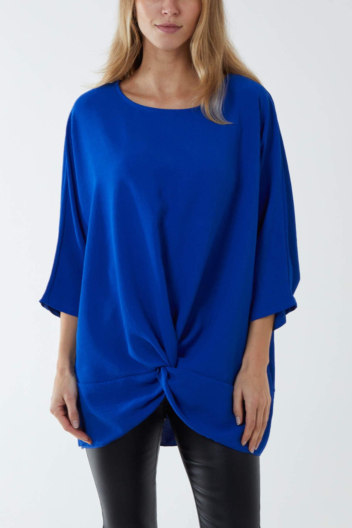 Oversized Twist Knot Hem Blouse