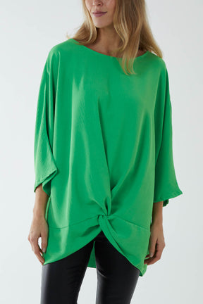 Oversized Twist Knot Hem Blouse