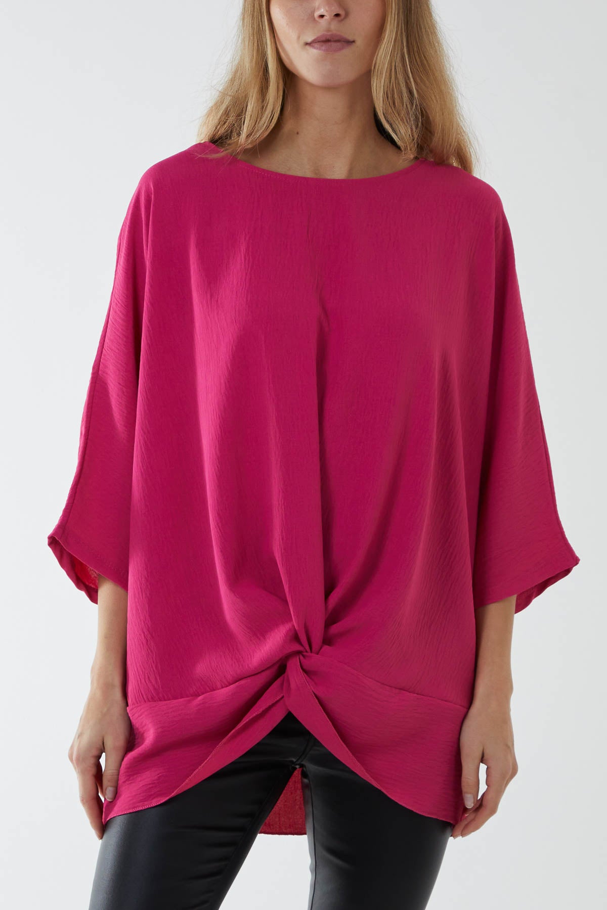 Oversized Twist Knot Hem Blouse