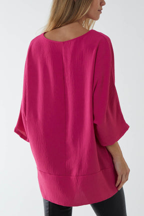 Oversized Twist Knot Hem Blouse