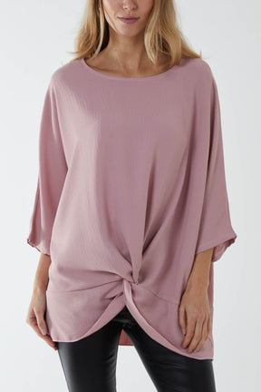 Oversized Twist Knot Hem Blouse