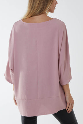 Oversized Twist Knot Hem Blouse