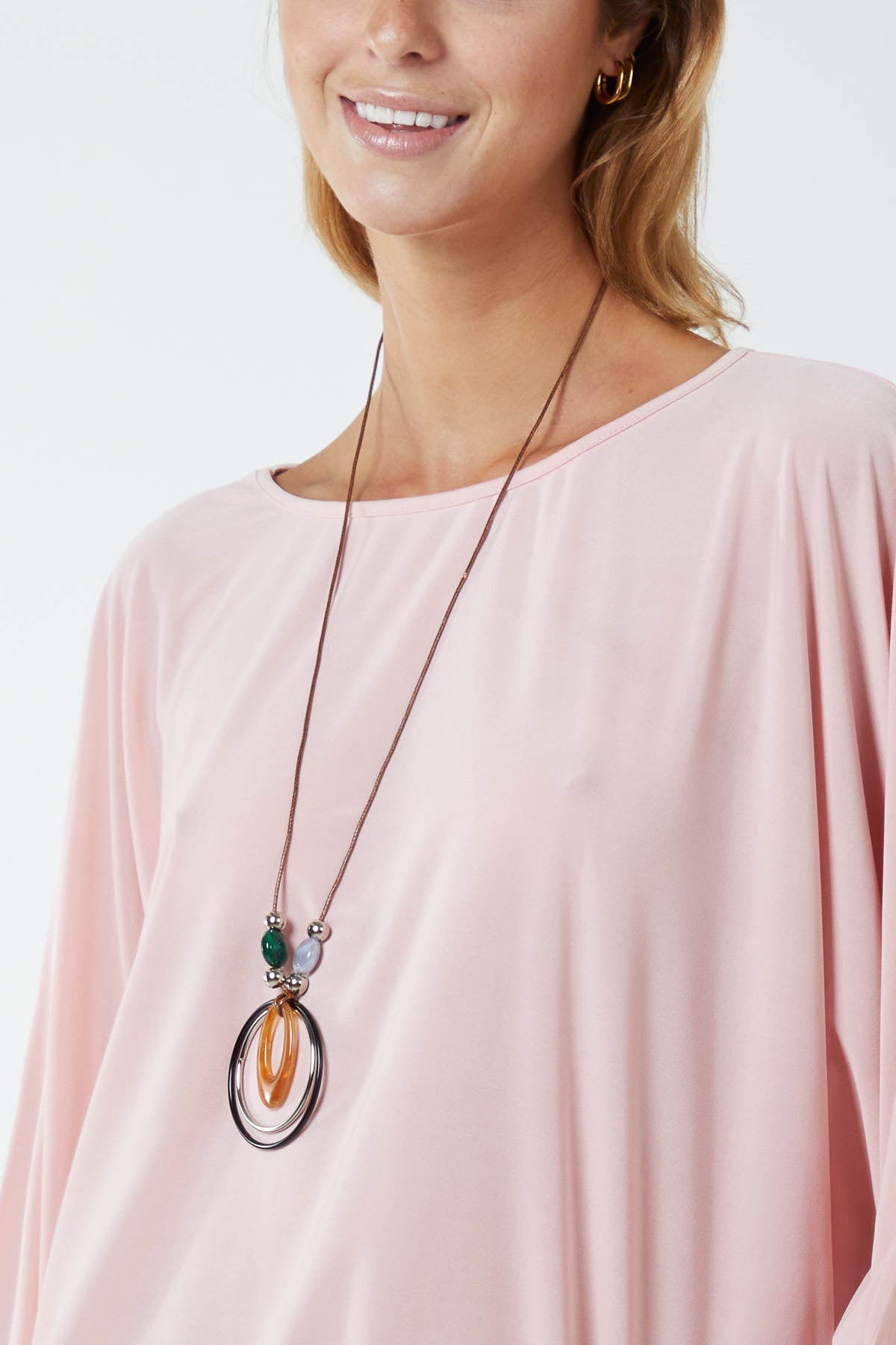 Round Neck Bubble Hem Necklace Blouse