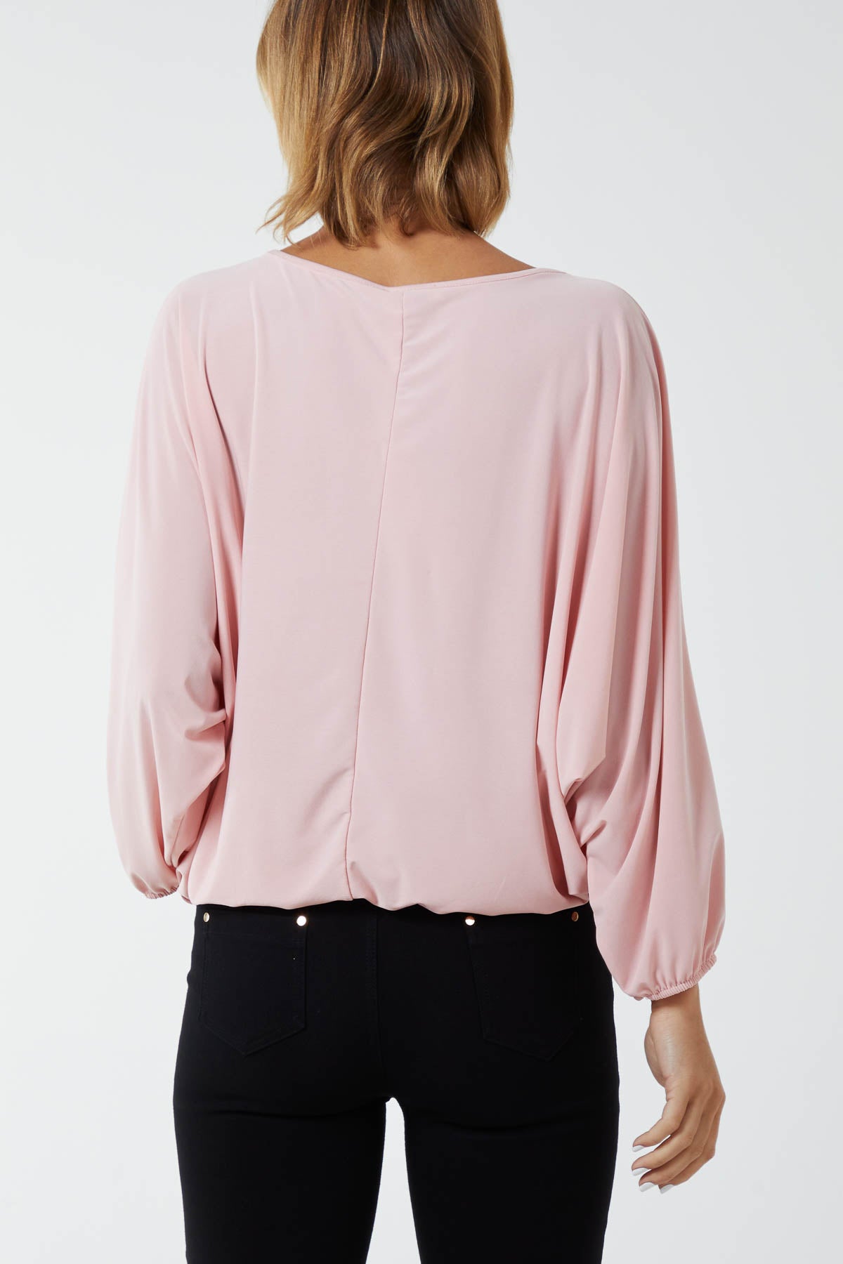 Round Neck Bubble Hem Necklace Blouse