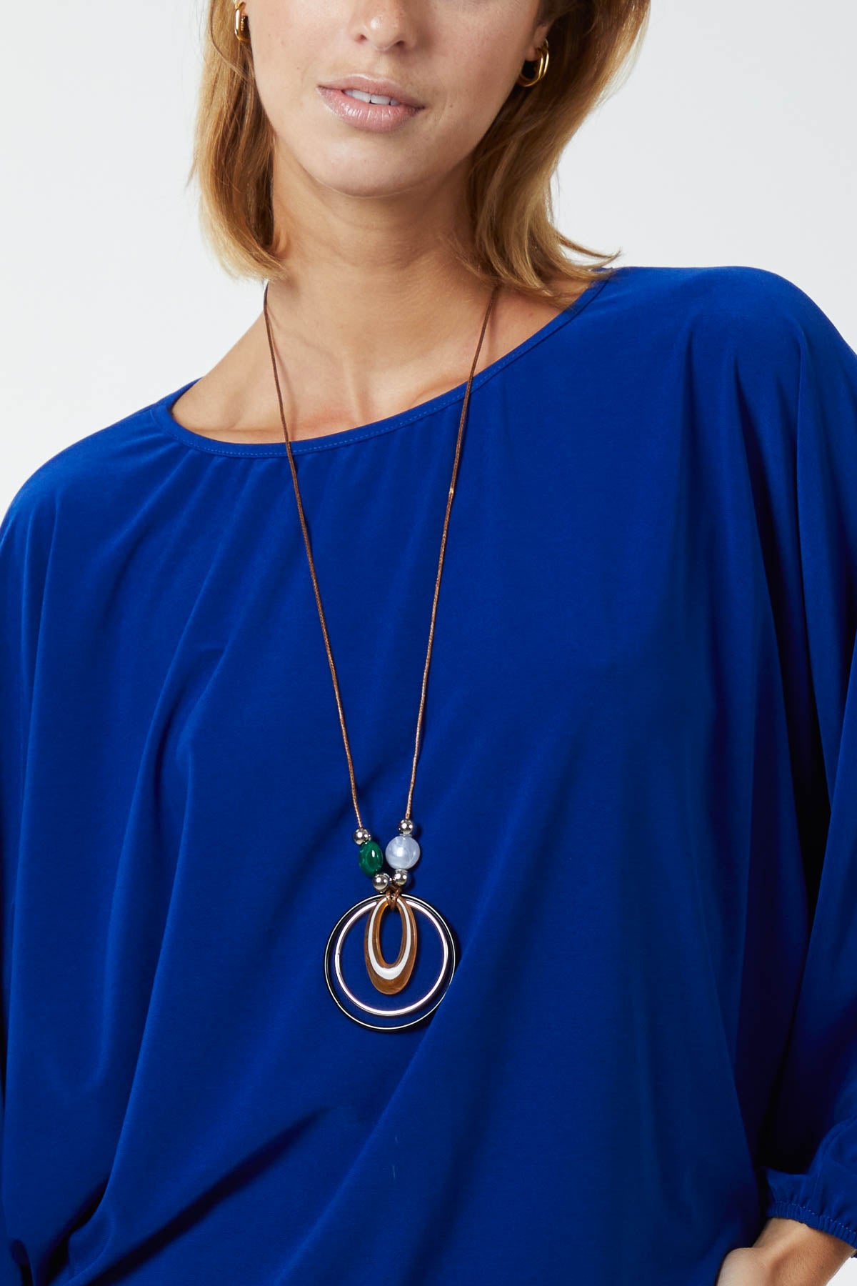 Round Neck Bubble Hem Necklace Blouse