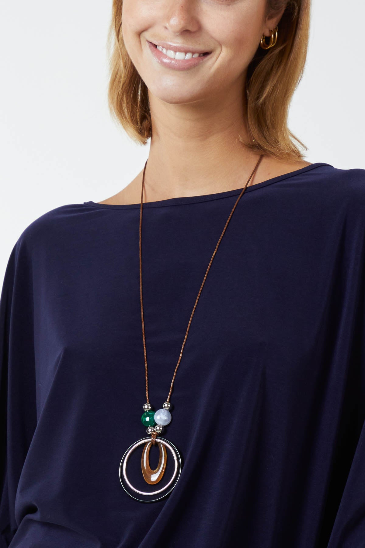 Round Neck Bubble Hem Necklace Blouse