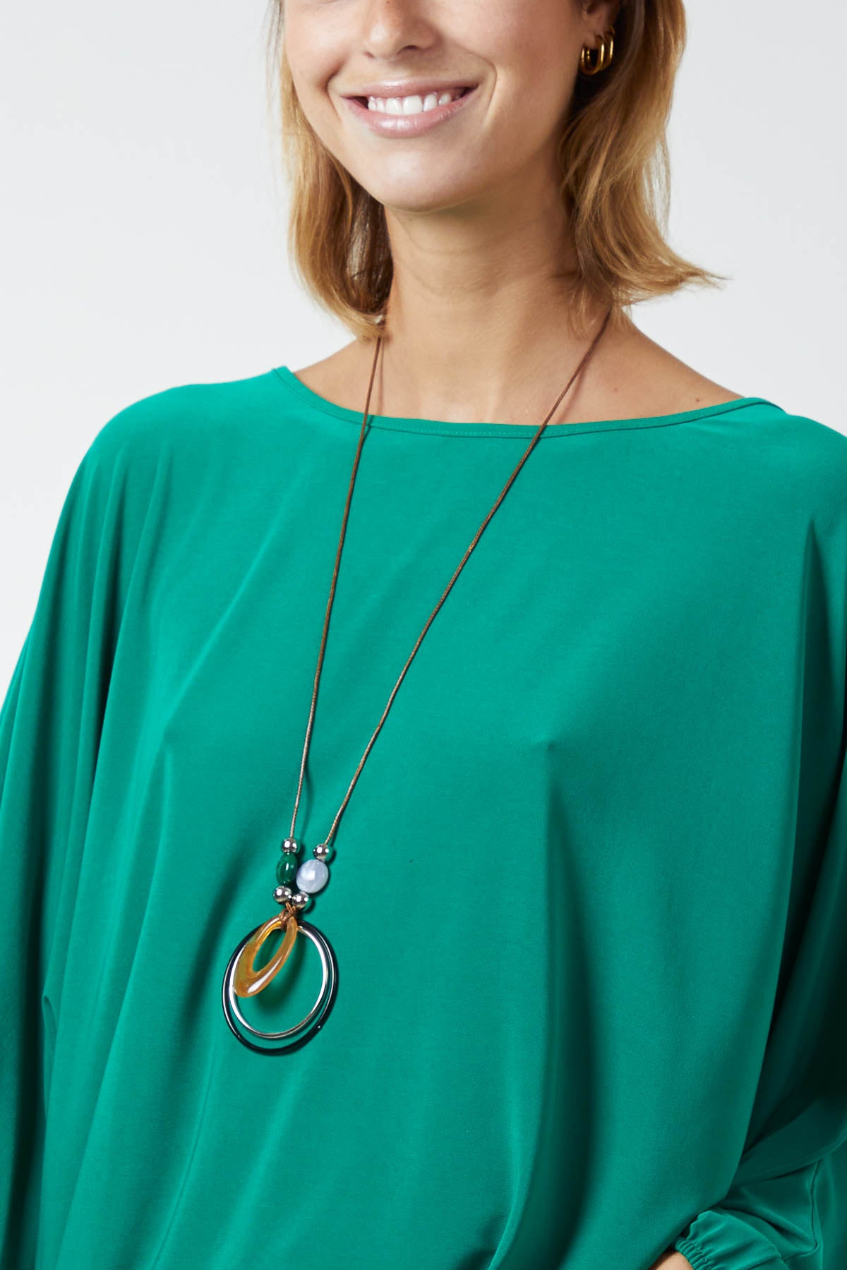 Round Neck Bubble Hem Necklace Blouse