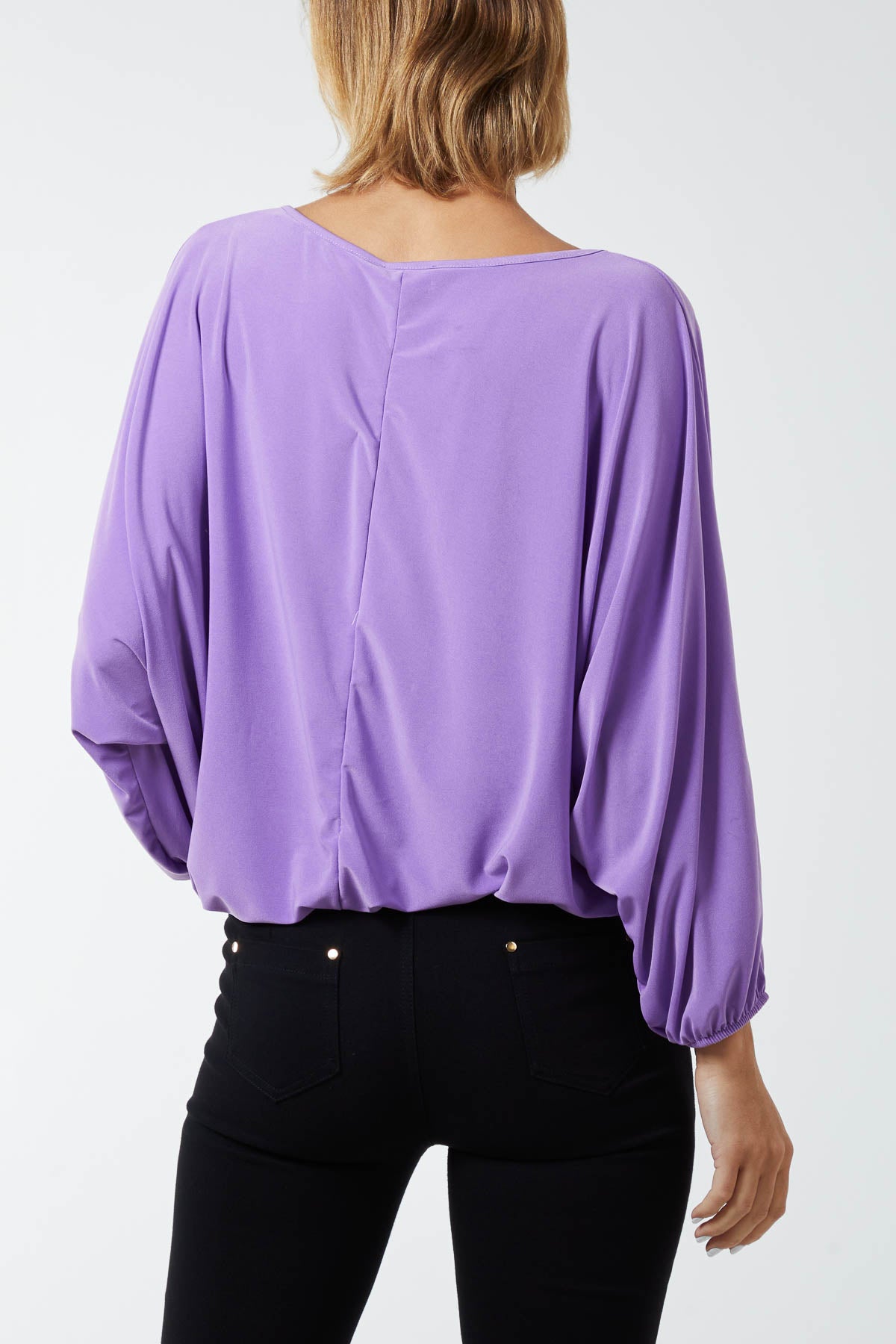 Round Neck Bubble Hem Necklace Blouse